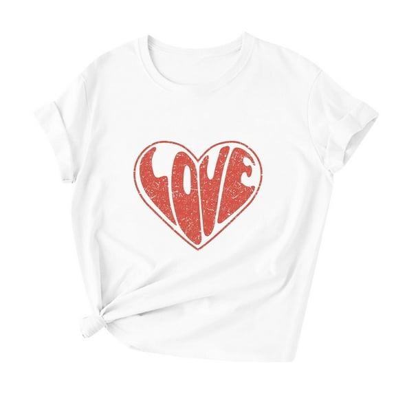 MESSUEN Short Sleeve Shirts for Women Valentines Day Gifts Love Heart Printed Tshirt Fall Shirts Cute Fall Top Thermal Tops for Women Sweats for Women Hot Pink M