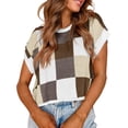 thumbnail image 1 of MESSUEN Short Sleeve Sweater for Women Checkered Sweater Cropped Sweater Short Sleeve Womens Tops Women’s Blouses Women's Blouses Dressy Casual Tops Women Khaki M, 1 of 7