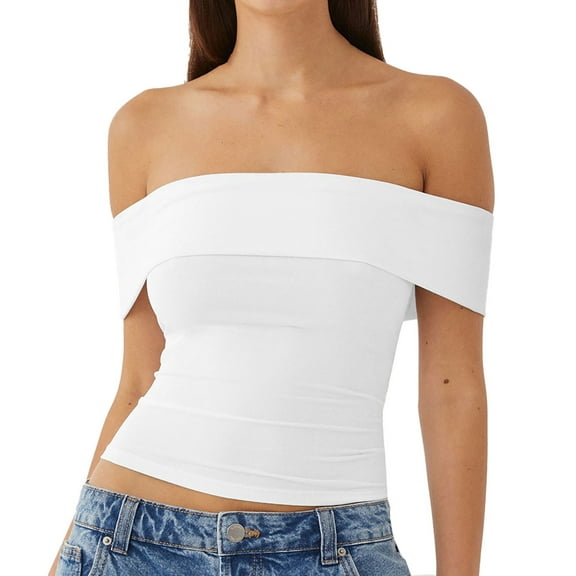 MESSUEN Off the Shoulder Tops for Women Crop Tops for Women Blouses Summer Off the Shoulder Going Out Trendy Cropped Cute Outfits Summer Shirts for Women Tops Summer White S