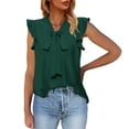 thumbnail image 1 of MESSUEN Sleeveless Shirts for Women Front Tie Top V-neck Flounce Tank Tops for Women Casual Solid Sleeveless Chiffon Blouses Ruffle Elegant Vest Tops Women Casual Shirts for Women Green M, 1 of 9