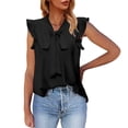 thumbnail image 1 of MESSUEN Sleeveless Shirts for Women Front Tie Top V-neck Flounce Tank Tops for Women Casual Solid Sleeveless Chiffon Blouses Ruffle Elegant Vest Women's Shirts Women Basic Tops Black L, 1 of 8