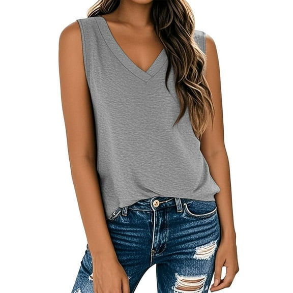 MESSUEN Sleeveless Tank Tops Tank Top for Women Loose Fit V-neck Raglan T Shirt Print Vest 2025 Loose Casual V Neck Shirt Flowing Top Women Basic Tops Basic Tees for Women Dark Gray L