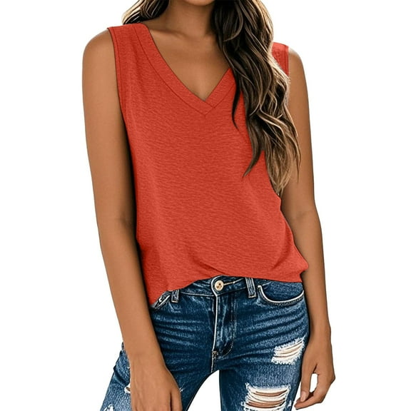 MESSUEN Sleeveless Tank Tops Tank Top for Women Loose Fit V-neck Raglan T Shirt Print Vest 2025 Loose Casual V Neck Shirt Flowing Top Women Shirts Blouses for Women Casual Summer Watermelon Red 2XL