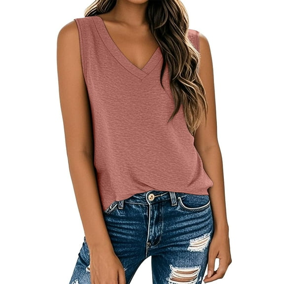 MESSUEN Sleeveless Tank Tops Tank Top for Women Loose Fit V-neck Raglan T Shirt Print Vest 2025 Loose Casual V Neck Shirt Flowing Top Women's Tops Womens Shirts Rose Gold L