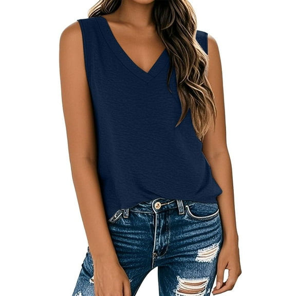 MESSUEN Sleeveless Tank Tops Tank Top for Women Loose Fit V-neck Raglan T Shirt Print Vest 2025 Loose V Neck Shirt Flowing Top Summer Shirts for Women Sleeveless Tshirts for Women Dark Blue 3XL