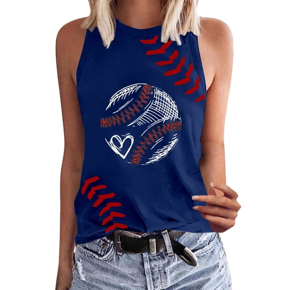 MESSUEN Sleeveless Tank Tops for Women Loose Fitting Tank Tops for Women Crew Neck Raglan Baseball Tank Tee Cute T Shirts Vest Tops for Women Trendy Summer Women's Tops Blue S