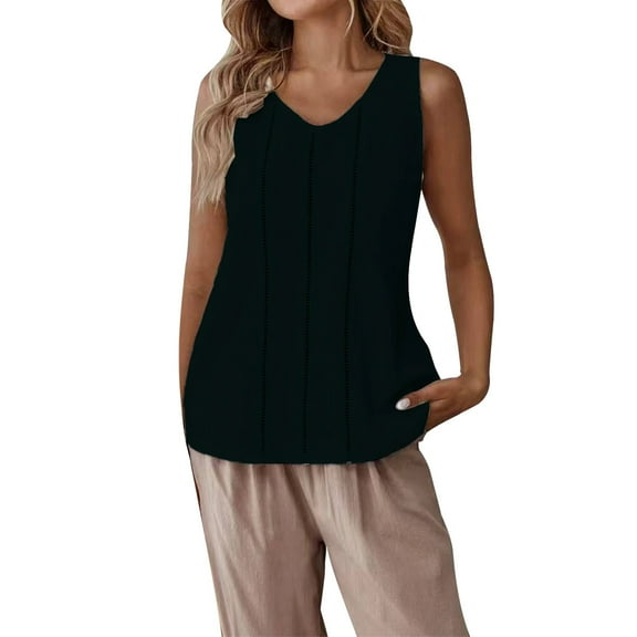 MESSUEN Sleeveless Tank Tops for Women Loose Fitting Tops for Women V-neck Raglan 2025 Spring Lace Hollow Cotton Linen Casual Solid Color Vest Women Top Summer Blouses for Women Black L