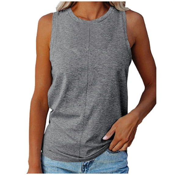 MESSUEN Sleeveless Tank Tops for Women Loose Tank Tops for Women Crew Neck Raglan Comfort Solid Color Hundred Vest Blouses for Women Dressy Casual Summer Tops for Women Gray L