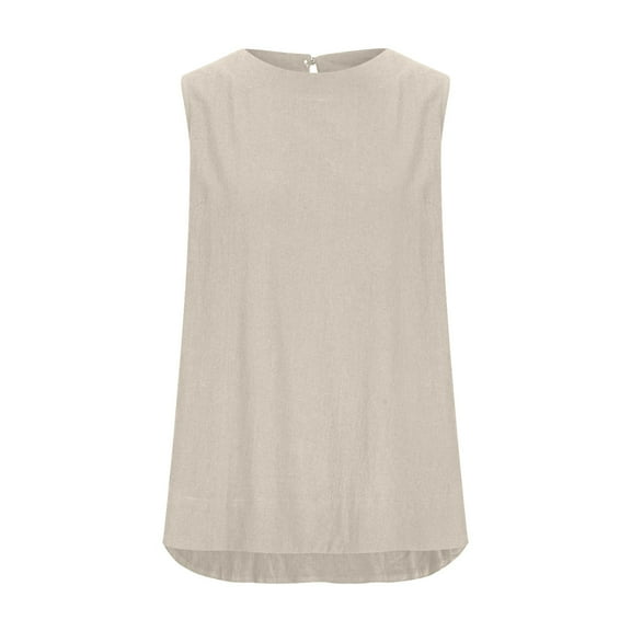 MESSUEN Sleeveless Tops Loose Fitting Tank Tops for Women Crew Neck Raglan 2024 European American Border Large Size Cotton Linen T Camisole Womens Top Basic Womens Tank Tops White L