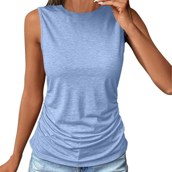 MESSUEN Sleeveless Tops Loose Fitting Tops for Women Crew Neck Raglan Tank for Solid Color Blouses Crewneck Loose Fit Soft Fashion 2024 Shirts Casual Tank Tops for Women Top Light Blue 2XL