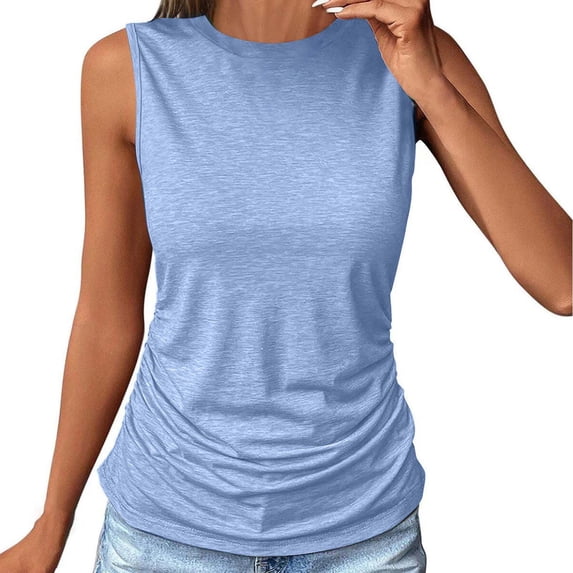 MESSUEN Sleeveless Tops Loose Fitting Tops for Women Crew Neck Raglan Tank for Solid Color Blouses Crewneck Loose Fit Soft Fashion 2024 Shirts Women Tops Dressy Shirts for Women Light Blue XL