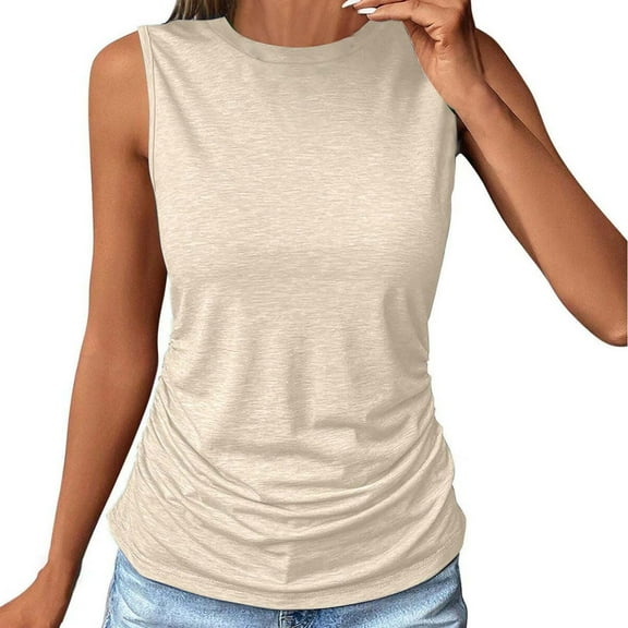 MESSUEN Sleeveless Tops Loose Fitting Tops for Women Crew Neck Raglan Tank for Solid Color Blouses Crewneck Loose Fit Soft Fashion 2024 Shirts Womens Top Tops for Women Summer Beige XL