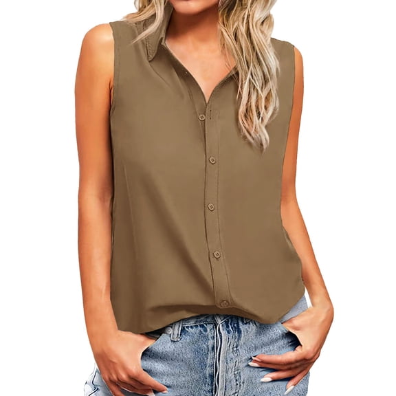 MESSUEN Sleeveless Tops Loose Tank Tops V-neck Raglan Button Down Shirts Casual Work Blouses Solid Loose V Neck Tank Tops Dress Blouses for Women Womens Summer Tops Dressy Casual Coffee 2XL