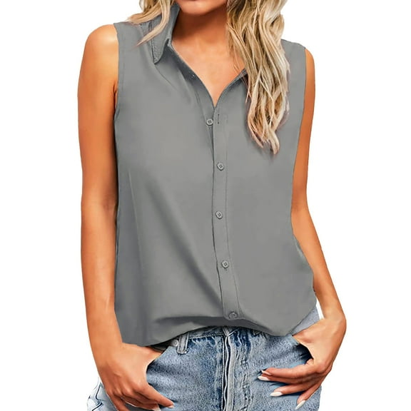 MESSUEN Sleeveless Tops Loose Tank Tops V-neck Raglan Button Down Shirts Casual Work Blouses Solid Loose V Neck Tank Tops Fashion Tops for Women Sleeveless Tshirts for Women Gray L
