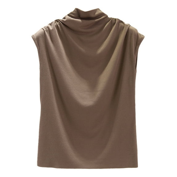 MESSUEN Sleeveless Tops for Women High Neck Sleeveless Tops for Women High Neck Raglan Turtleneck Cotton Loose Tunic Tee Shirt Tank Women Tops Summer Tank Tops for Women Coffee M