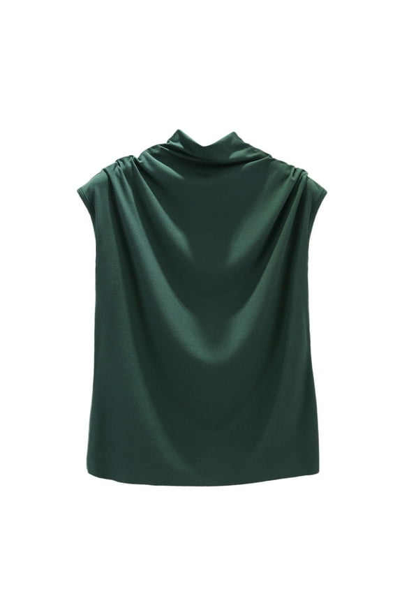 Sleeveless Tops for Women High Neck Sleeveless Tops for Women High Neck Raglan Turtleneck Cotton Solid Loose Tunic Top Tee Shirt Tank Women Shirt Tops for Women Summer Green M