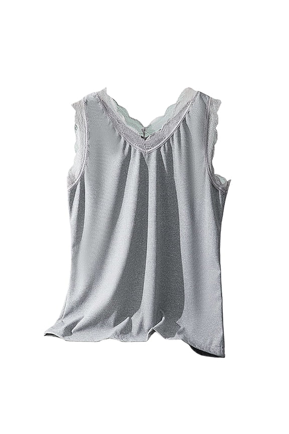 Sleeveless Tops for Women Lace Top V-neck Raglan Summer Lace Double V Neck Innerwear with a Base Layer a Sleeveless Top Sleeveless Tees for Women Basic Tops for Woman Gray L