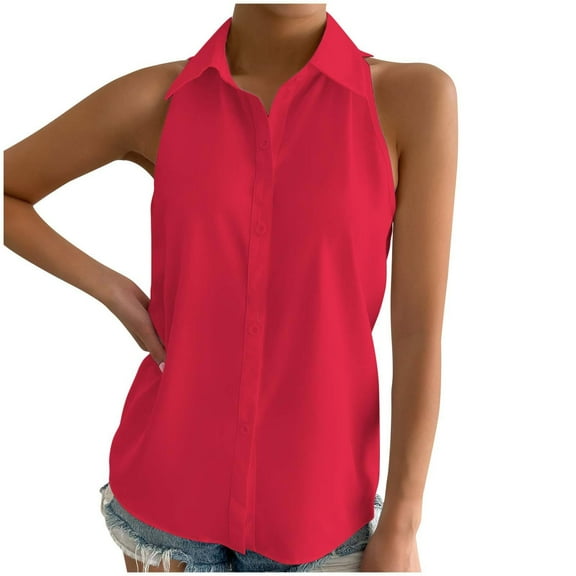 MESSUEN Sleeveless Tops for Women Loose Tops for Women Mock Neck Raglan Button Down Shirt Sleeveless Basic Casual Solid Color Summer Shirt Top Summer Blouses for Women Basic Tops Red L