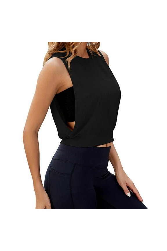 Sleeveless Tops for Women Sleeveless Tops for Women Workout Crew Neck Muscle Activewear Crop Tank Women Shirts Womens Tops Dressy Casual Black L