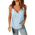 thumbnail image 1 of MESSUEN Spaghetti Strap Crop Top Loose Tops for Women V-neck Camisole Summer New V Neck Patchwork Lace Camisole Tank Top Women Blouses Summer Women Blouses Blue L, 1 of 4