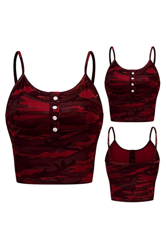 Spaghetti Strap Tank Top Camo Tops for Women Scoop Neck Camisole Sleeveless O-neck Button Up Casual Camouflage Print Vest Cami Tank Top Womens Shirts Womens Dress Shirts Red XL
