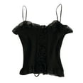 thumbnail image 1 of MESSUEN Spaghetti Strap Tank Top Going Out Tops Crew Neck Camisole Lace Jacket Blouse Solid Strap Vest Suspender Color Stitching Women Blouse Tee Shirts Womens Summer Shirts Black One Size, 1 of 9