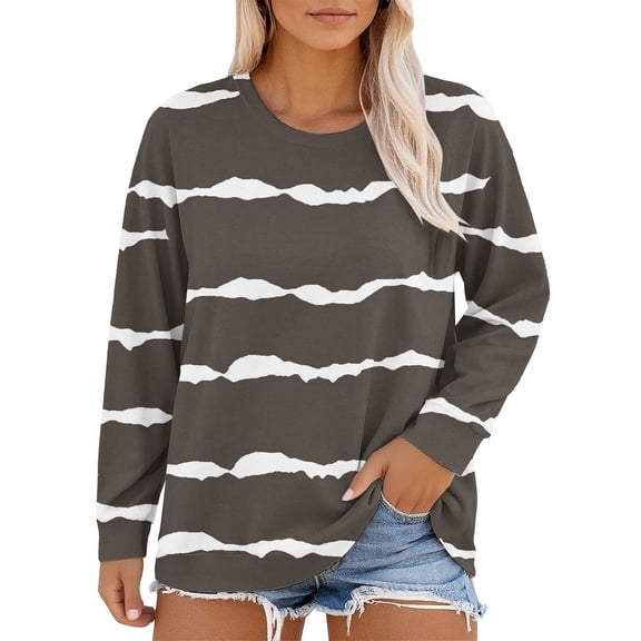 MESSUEN Striped Shirt Women Comfort Sweatshirt Fall Shirts for Women Womens Tops Women Tops Casual Women's Sweatshirts Casual Tops Coffee 5XL