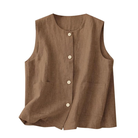 MESSUEN Summer Business Sleeveless Casual Basic Womens Tops Basic Tees Loose Fit Linen Shirts for Women Comfort Casual Basic Crop Top Casual Sleeveless Khaki XL