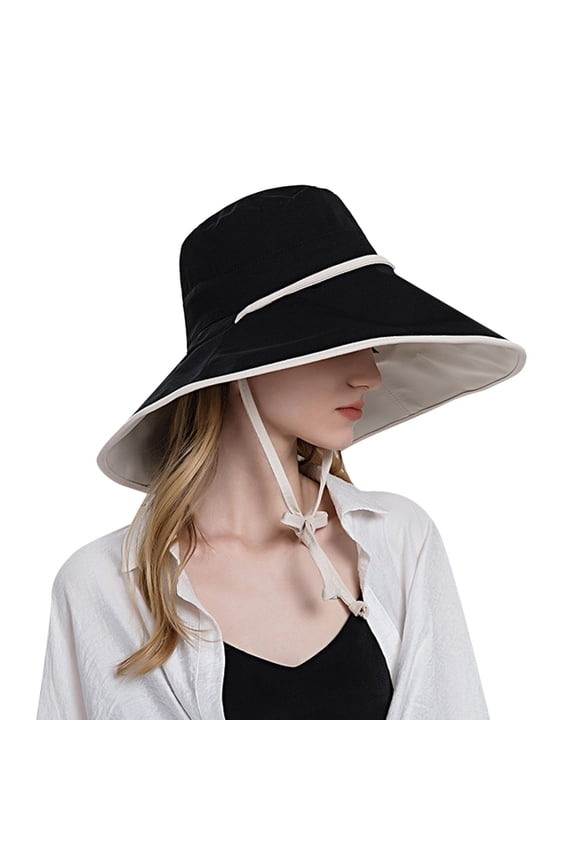 Sun Visor Hat Beach Hats for Women Wide Brim Hats for Women Outdoor Sun Hat All Tethered Double Sided Large Brimmed Sun Hat Bucket Hats for Woman Floppy Sun Hats for Women Black One Size
