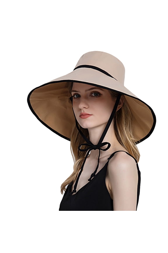 Sun Visor Hat Beach Hats for Women Wide Brim Hats for Women Outdoor Sun Hat All Tethered Double Sided Large Brimmed Sun Hat Bucket Hats for Woman Floppy Sun Hats for Women Khaki One Size