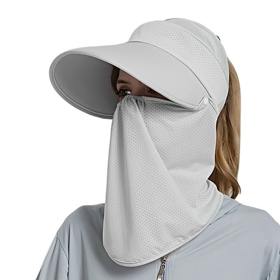 MESSUEN Sun Visor Hat with Neck Cover Wide Brim Hats for Women Summer Sun Hat Outdoor Riding Solid Color Mask Sun Hat Summer Hats for Women Uv Protection Sun Hats for Women Gray One Size