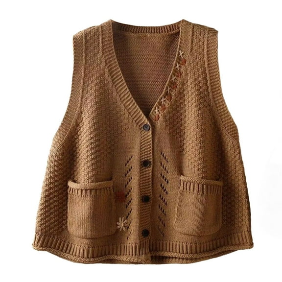 MESSUEN Sweater Vest Women Vintage Sweater Fall Sweaters for Women Womens Shirts Casual Basics Womens Tank Tops Basic Tops for Women Womens Top Brown L