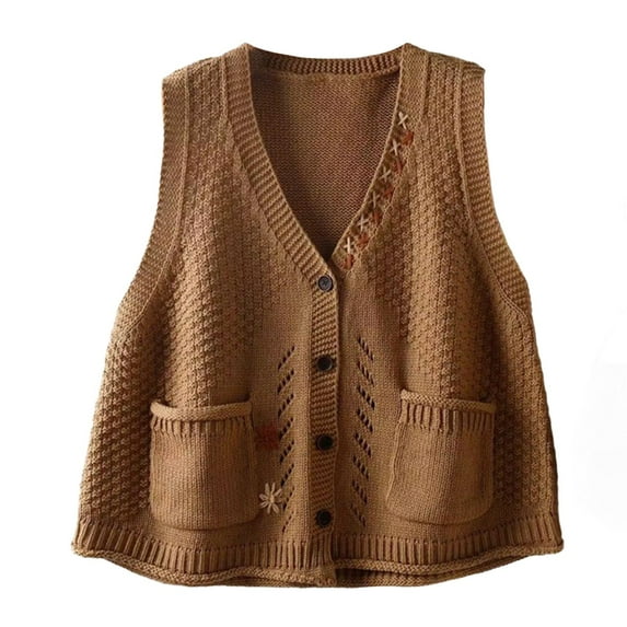 MESSUEN Sweater Vest Women Vintage Sweater Fall Sweaters for Women's Casual Tops Womans Tops Blouses for Women Dressy Womens Top Brown 3XL