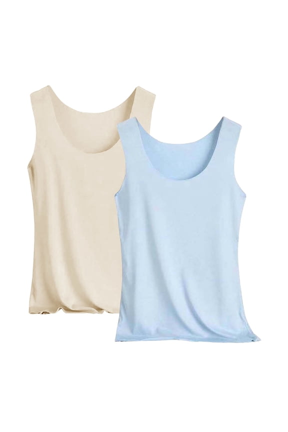 Tank Top Women Womens Cropped Tank Tops Crew Neck Camisole Women's 2pc Summer Ice Vest Wear a Base Shirt Tops for Women's Blouses Light Blue 3XL