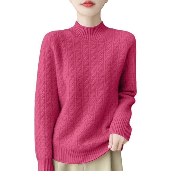MESSUEN Thermal Turtleneck Winter Sweaters for Women Long Sleeve Undershirt for Women Winter Knit Sweater for Women Long Sleeve Tops for Women's Winter Sweaters Hot Pink L