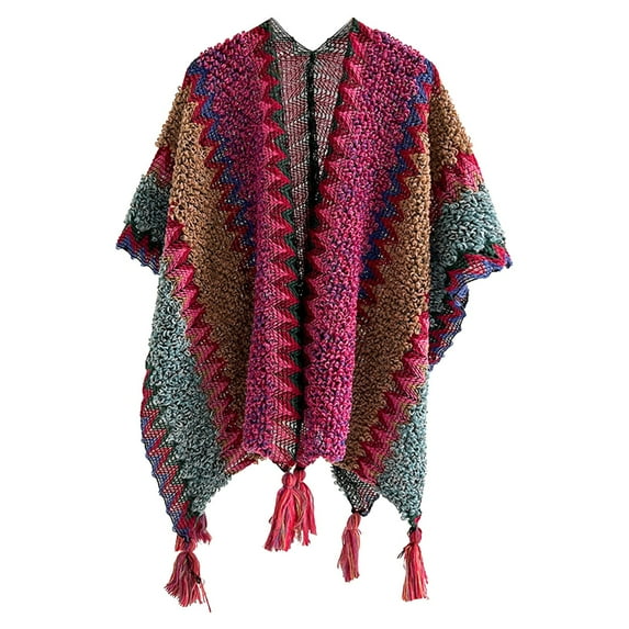 MESSUEN Thick Scarf Knit Poncho Winter Ponchos for Women Shawl Poncho for Women's Winter Scarves Womens Ponchos Cotton Scarves for Women Hot Pink One Size