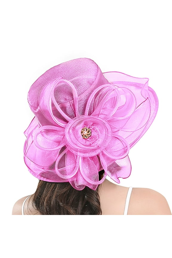 Top Hat Fascinators Hats for Women Tea Party Church Hats for Women's Mesh Hat Sunshade Beach Hat Sun Block Hat Wide Brim Hats for Women Girls Sun Hat Pink One Size