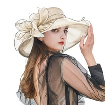 MESSUEN Top Hat Party Hat Church Hats for Women Womens Summer Dress Hat Wide Flower Bridal Shower Hat Sun Hats Beach Hat Wide Brim Hats for Women Sun Hat Beige One Size