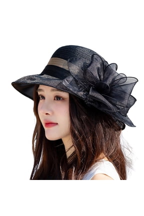 Top Hat Party Hats Church Hats for Women Fascinator Lady Tea Party Church Wedding Bridal Flower Hat Wide Brim Hats for Women Sun Hat Women Black One Size