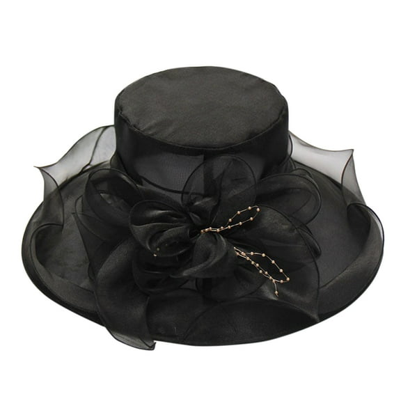 MESSUEN Top Hat Tea Party Hat Church Hats for Women Womens Summer Dress Hat Wide Flower Bridal Shower Hat Sun Hats Beach Hat Wide Brim Hats for Women Sun Hats for Women Black One Size