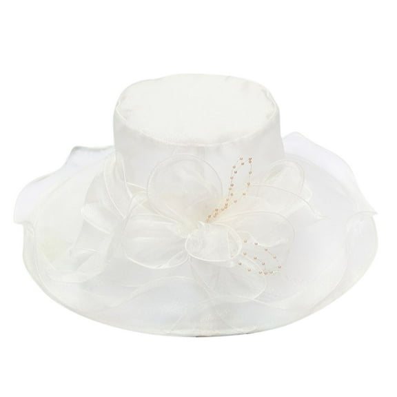 MESSUEN Top Hat Tea Party Hat Church Hats for Women Womens Summer Dress Hat Wide Flower Bridal Shower Hat Sun Hats Beach Hat Wide Brim Hats for Women Sun Hats for Women White One Size