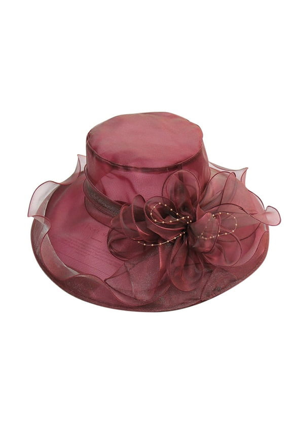 Top Hat Tea Party Hat Church Hats for Women Womens Summer Dress Hat Wide Flower Bridal Shower Hat Sun Hats Beach Hat Wide Brim Hats for Women Sun Hats for Women Wine One Size