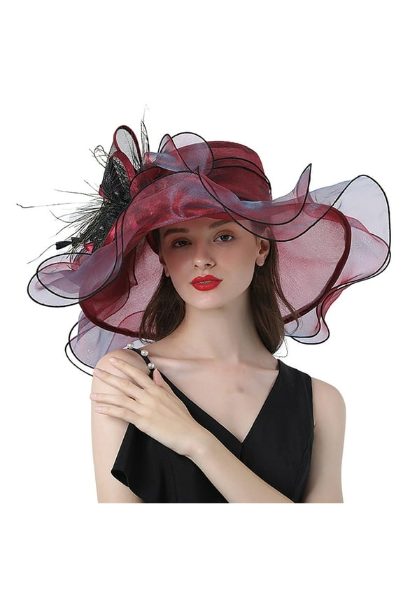 Top Hat Tea Party Hats for Women Church Hats for Women Personality Big Brim Hat Travel Outing Curly Edge Hat Wide Brim Hats for Women Sun Hat Women Red One Size