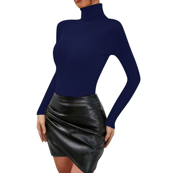 MESSUEN Turtleneck Sweater Women Lightweight Sweaters for Women Pull Over Sweaters Womens Summer Blouses Women’s Blouses Summer Tops Knit Sweater for Women Navy L