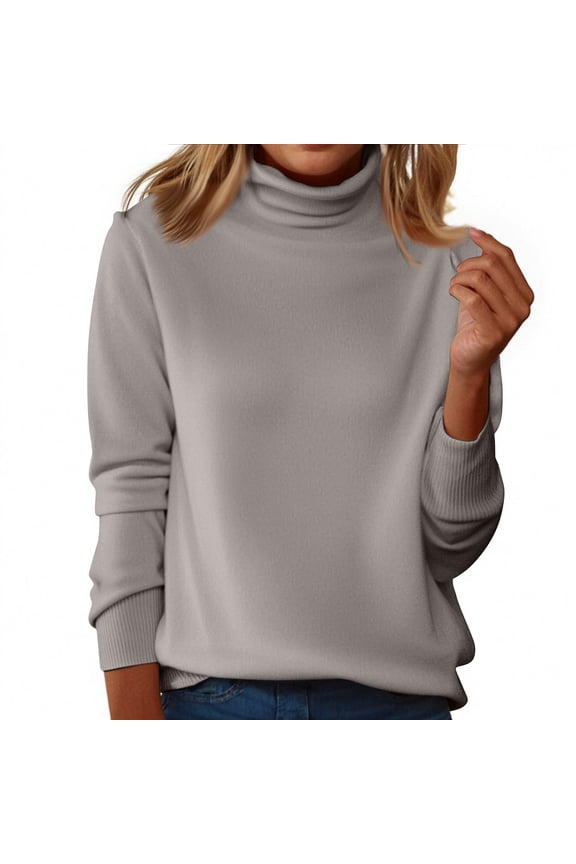 Turtleneck Tops for Women Long Sleeve Undershirt for Women Fitted Shirts for Women Shirts Women Cotton Sweatshirts for Women Long Sleeve Shirts Womens Sweat Shirts Gray S