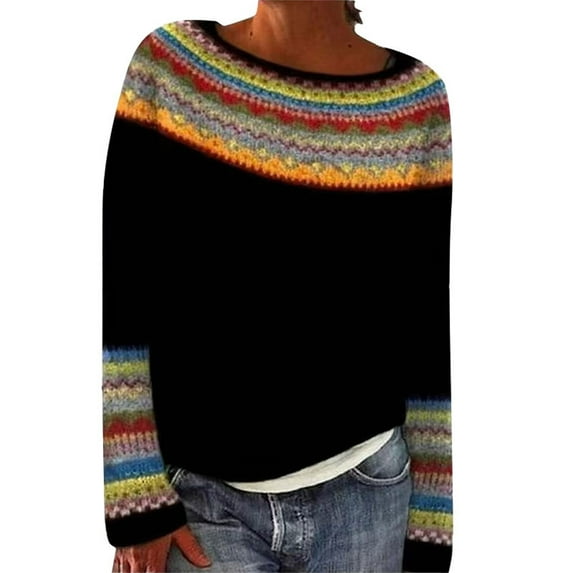 MESSUEN Vintage Sweater Christmas Sweaters for Women Christmas Outfits for Women's Pullover Sweaters Fall Blouses for Women Winter Sweater for Women Sweater Black L