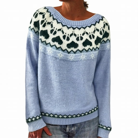 MESSUEN Vintage Sweater Christmas Sweaters for Women Thermal Sweater for Women Woman Shirts Women Shirts Fall Shirt Casual Shirts for Women Light Blue 2XL