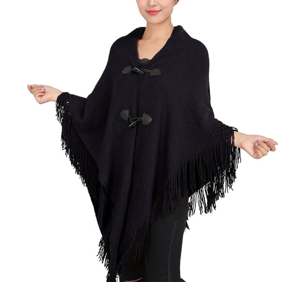 MESSUEN Winter Ponchos for Women Vintage Shawl Knitted Shawl Women Poncho Sweater Women's Poncho Beach Scarf Ladies Scarves Black A