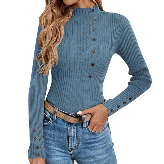 MESSUEN Winter Sweaters for Women Fitted Shirts for Women Button Up Sweaters for Women Tops Summer Top for Women Summer Womens Basic Tee Shirts Summer Shirts for Women Blue S