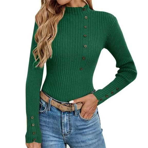 MESSUEN Winter Sweaters for Women Fitted Shirts for Women Button Up Sweaters for Women Womens Tops Dressy Basics Tops Basic Tops Basic Crop Top Green M